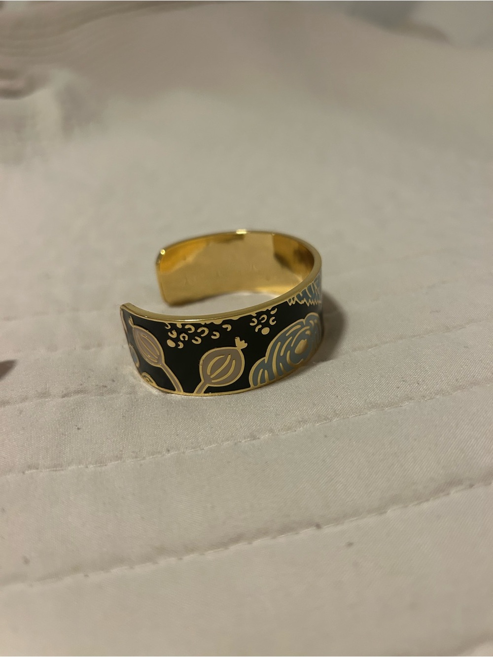 Gold-Tone Black Floral Enamel Cuff Bracelet rifle co